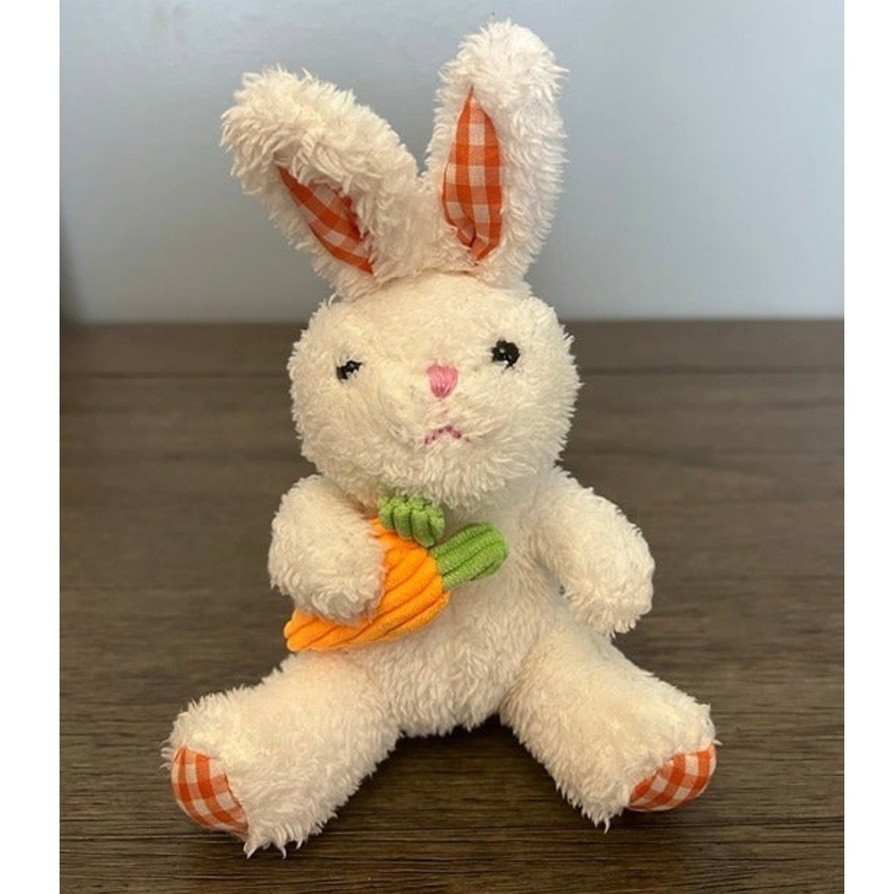 Personal Creations White Plush Bunny Rabbit Orange Gingham Ears Carrot 16P151BC